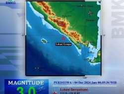 Gempa M3,0 Guncang Pesisir Barat Lampung, Rabu 4 Desember 2024